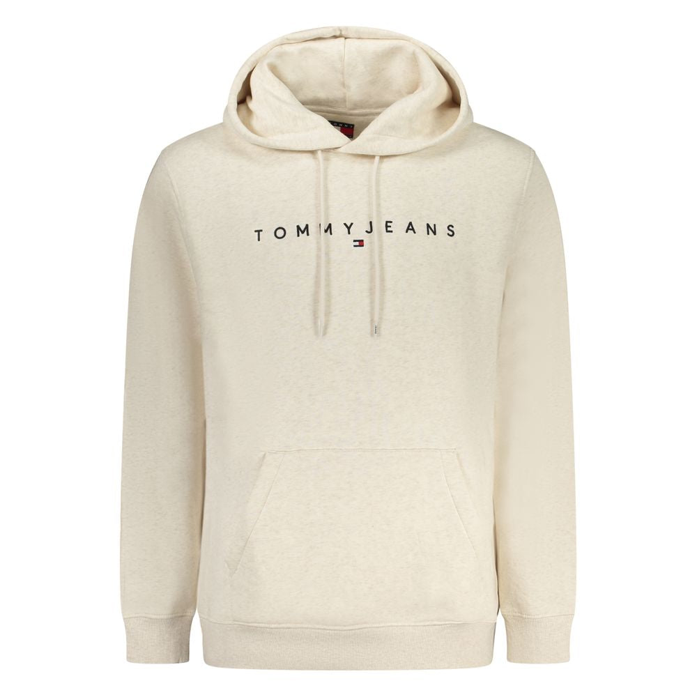 Tommy Hilfiger Beige Cotton Men Sweater with hood, featuring embroidered logo.