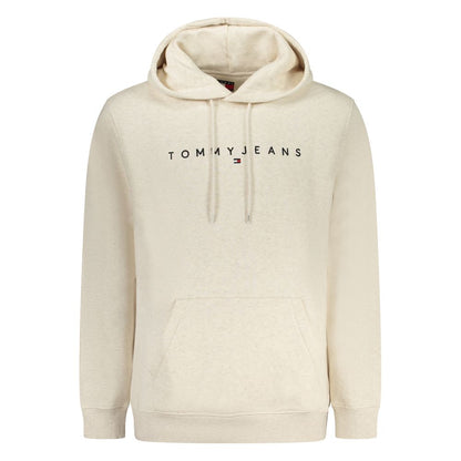 Tommy Hilfiger Beige Cotton Men Sweater with hood, featuring embroidered logo.