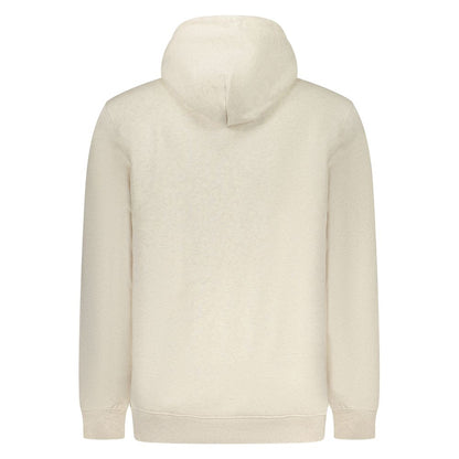 Back view of Tommy Hilfiger Beige Cotton Men Sweater with hood, showcasing sleek design and texture, crafted from sustainable materials.