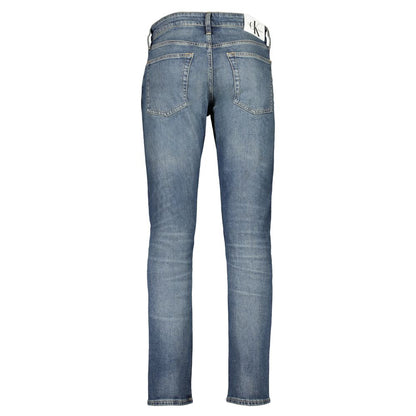 Back view of Calvin Klein Blue Cotton Men Jeans, featuring a modern washed effect and signature logo for a stylish appeal.