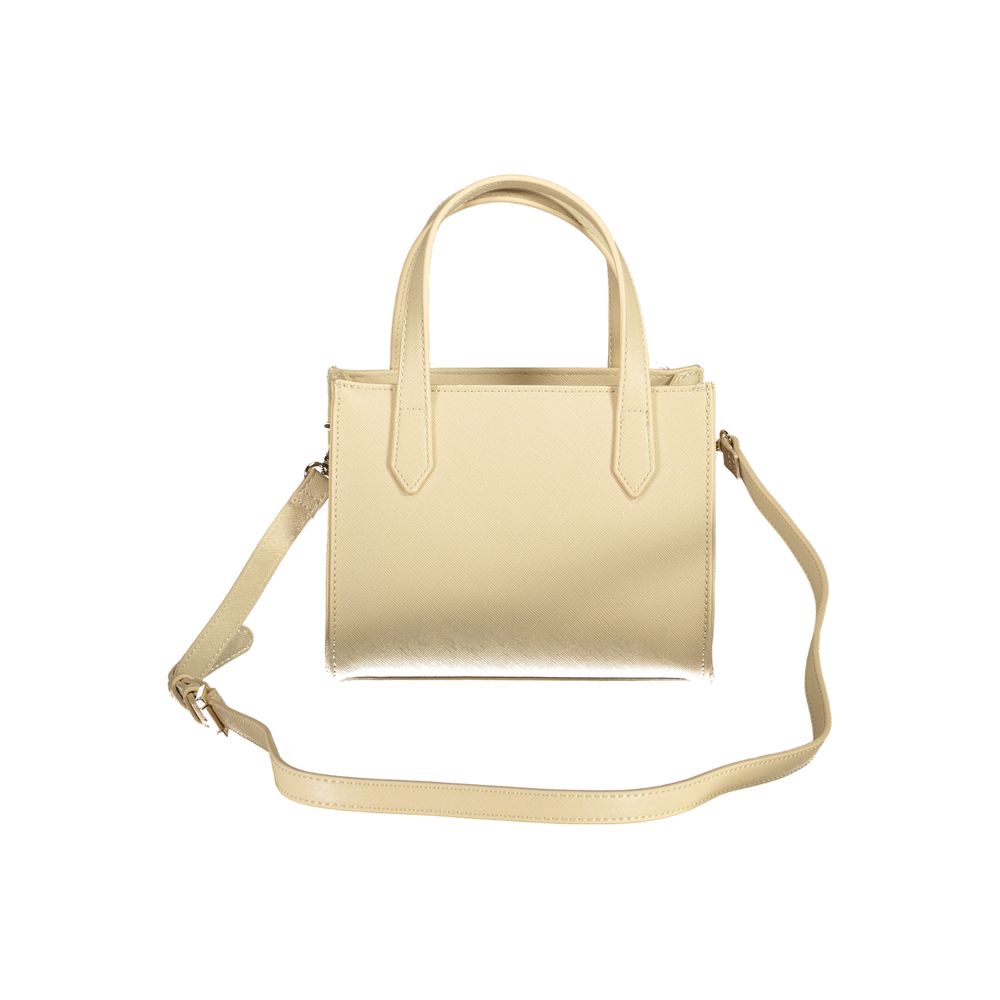 Mario Valentino Beige Polyethylene Women Handbag with dual handles and a removable shoulder strap, chic and versatile design.