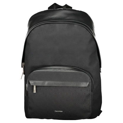 Calvin Klein Black Polyester Men Backpack featuring sleek design with external pocket and logo, perfect for urban style and organization.