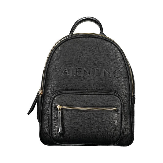 Mario Valentino Black Polyethylene Backpack with handle, adjustable straps, external pocket, two compartments, and logo.