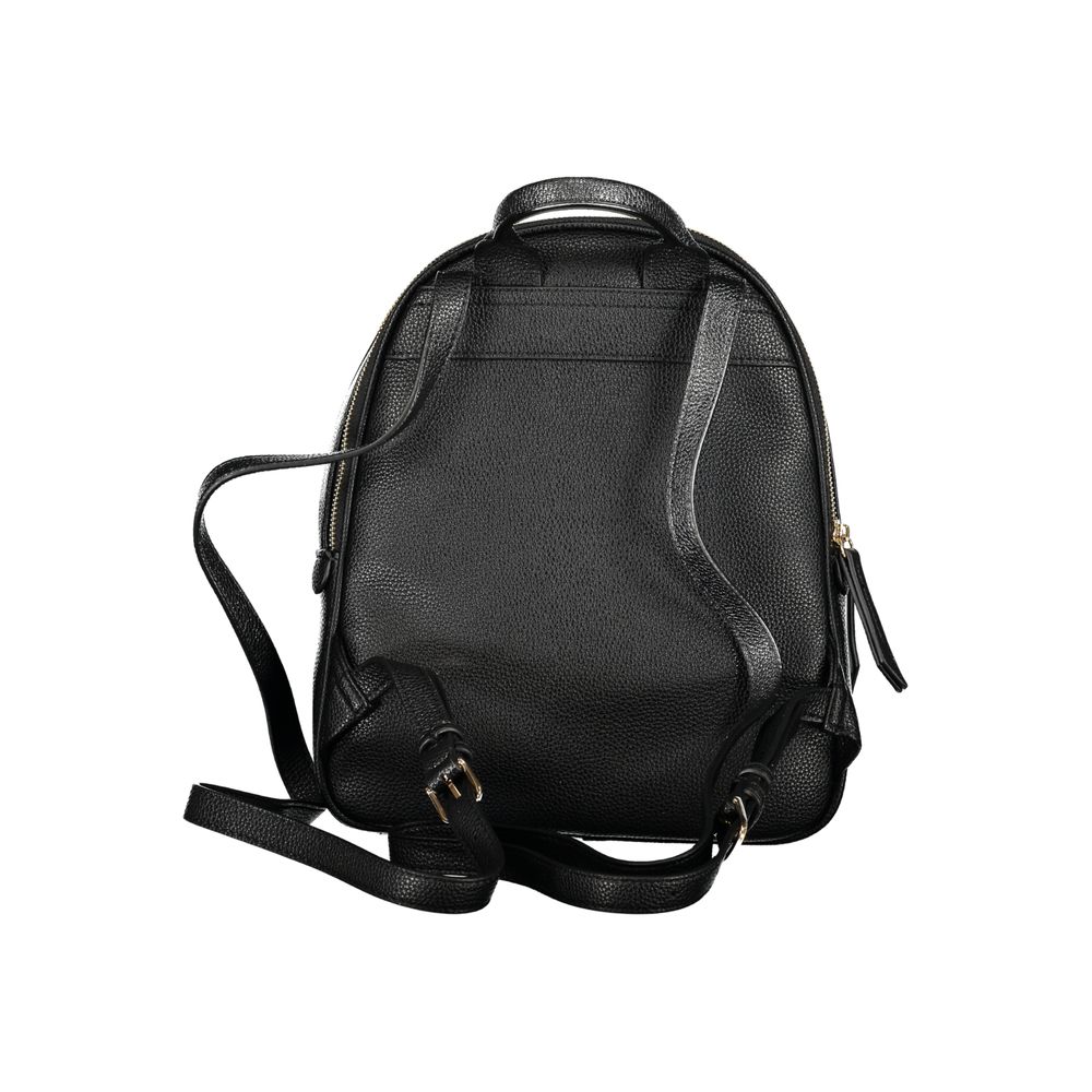 Back view of Mario Valentino Black Polyethylene Backpack with adjustable straps and handle, showcasing sleek design.