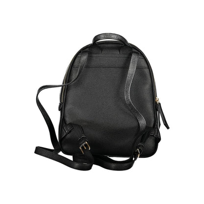 Back view of Mario Valentino Black Polyethylene Backpack with adjustable straps and handle, showcasing sleek design.