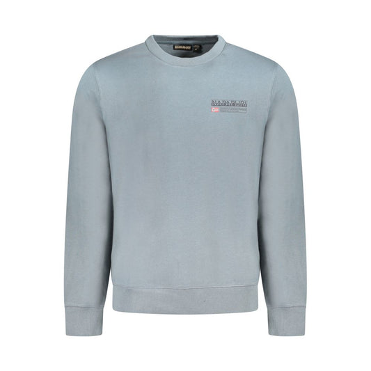 Napapijri Gray Cotton Men Sweater with logo, premium cotton, long sleeves, and soft brushed finish for comfort and style.