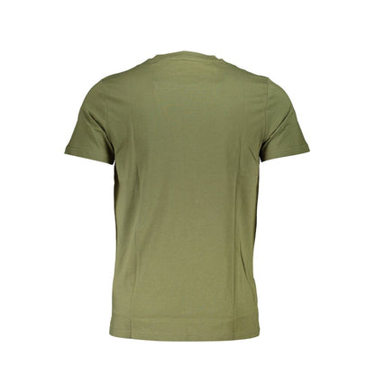 Back view of Cavalli Class Green Cotton Men T-Shirt showing short sleeves and soft fabric texture.