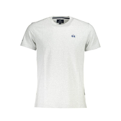 La Martina Brown Cotton Men T-Shirt with crew neck, short sleeves, and bold logo embroidery.