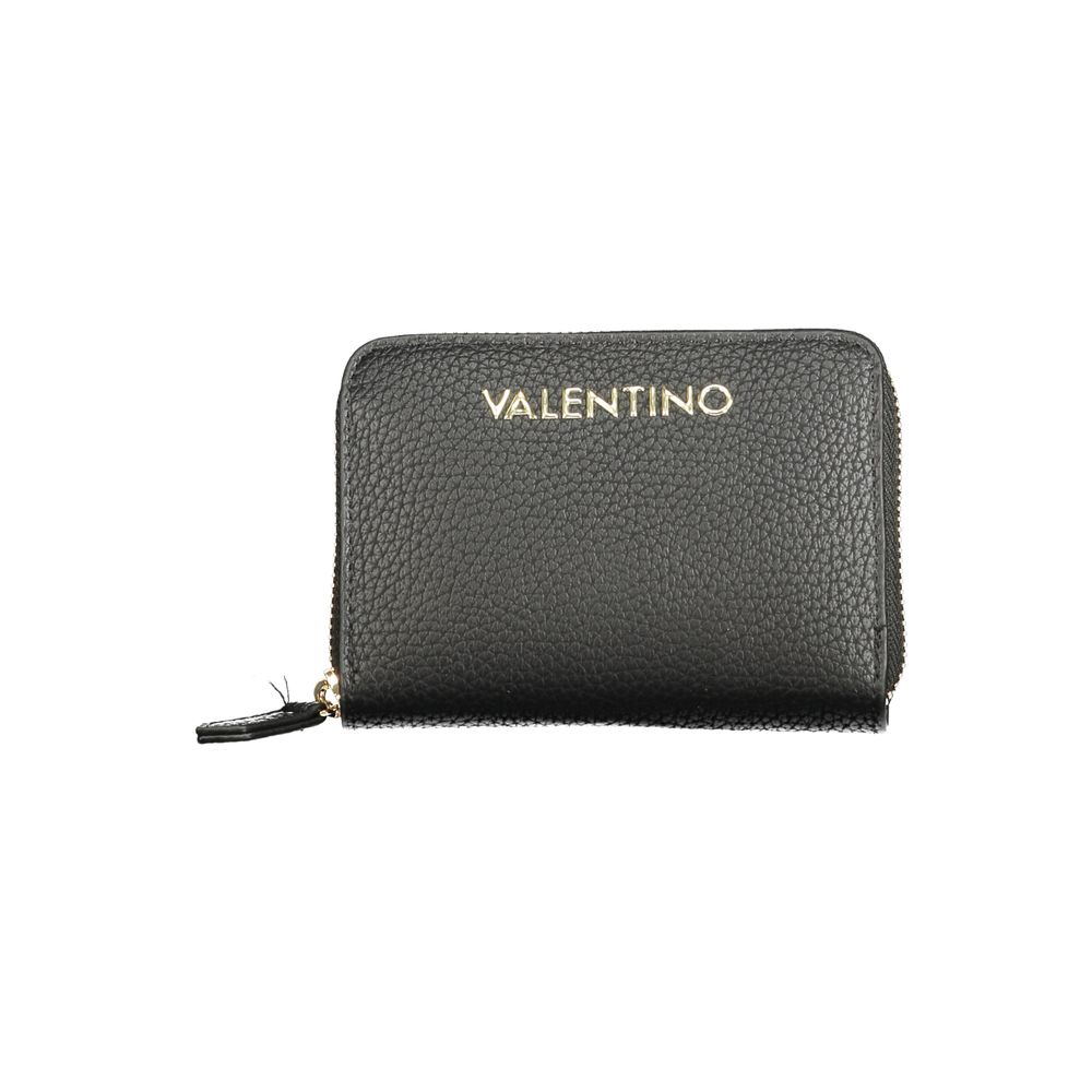 Mario Valentino Black Polyethylene Wallet with zip closure, featuring 6 compartments, coin purse, and double card spaces.