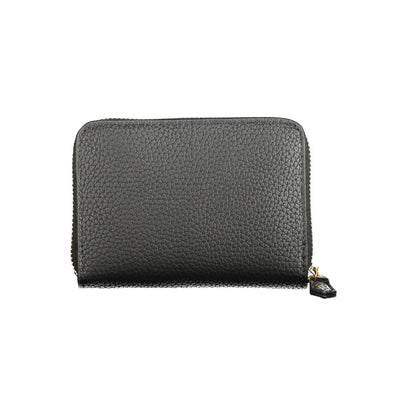 Mario Valentino Black Polyethylene Wallet with zip closure, 6 compartments, coin purse, double card spaces, logo visible