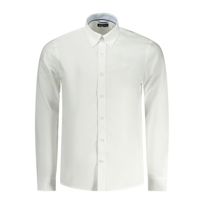 North Sails White Cotton Men Shirt with long sleeves and button-down front, featuring contrasting internal button cuffs and subtle embroidered logo.