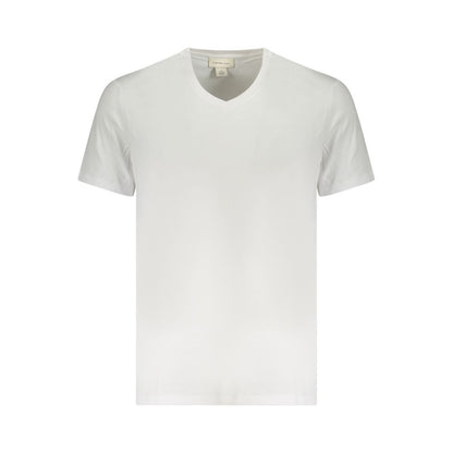 Calvin Klein White Cotton Men T-Shirt, pure breathable cotton with iconic logo, V-neck design, ideal for stylish everyday wear.