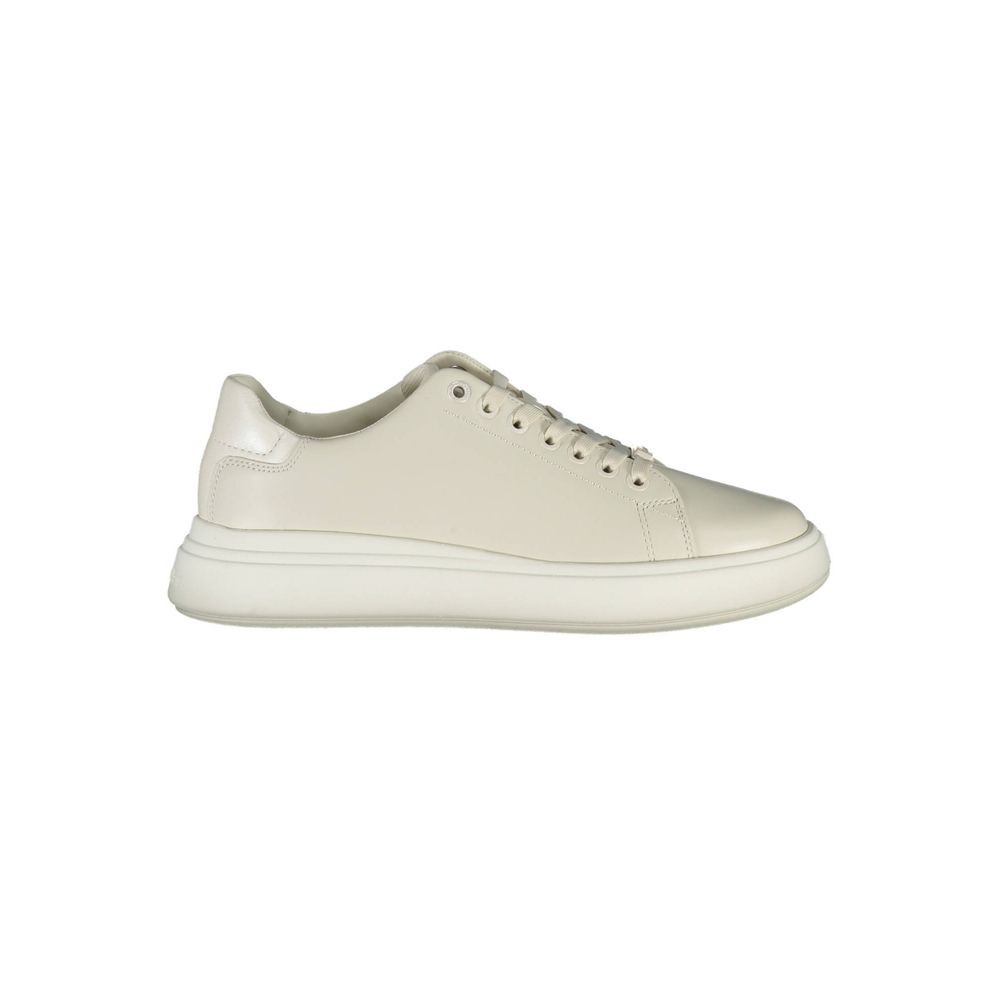 Calvin Klein Beige Leather Women Sneaker with iconic logo and elegant design.