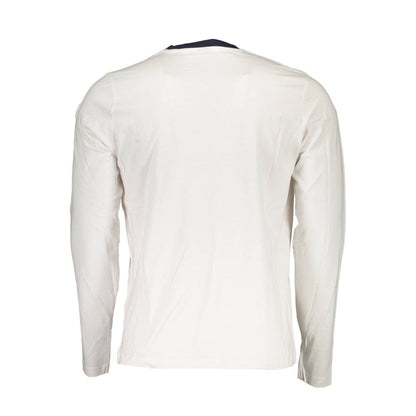 Back view of North Sails White Cotton Men T-Shirt with long sleeves and crew neck design, showcasing sustainable fashion.