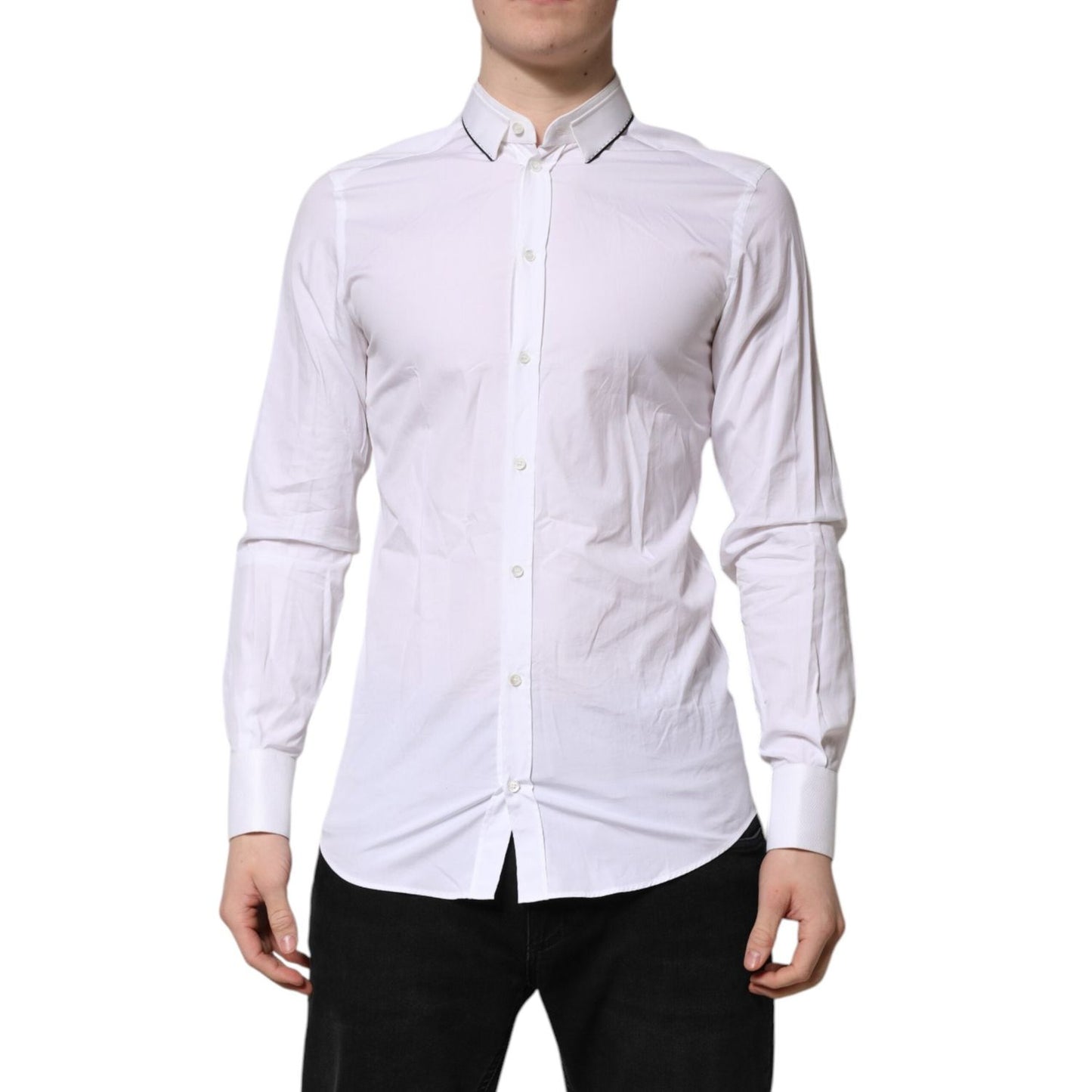 Dolce & Gabbana White Cotton GOLD Long Sleeves Formal Shirt TSH906854-39