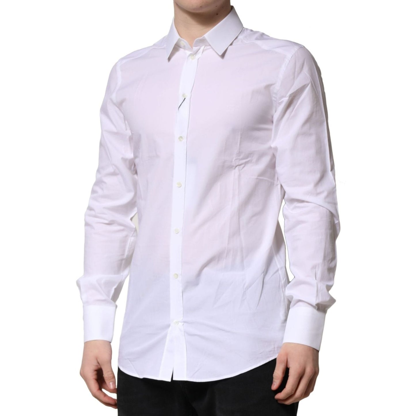 Dolce & Gabbana White Cotton GOLD Long Sleeves Formal Shirt TSH906860-37