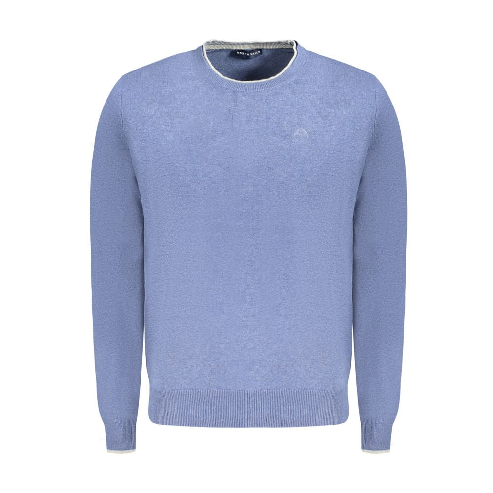 North Sails Blue Cotton Men Sweater with crew neck, contrasting details, and signature embroidery.