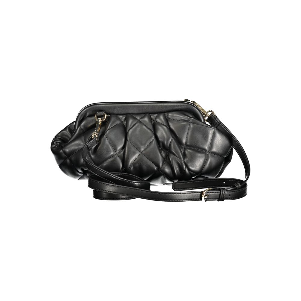 Mario Valentino Black Polyethylene Handbag with adjustable strap, internal pockets, contrasting details, snap closure, and logo