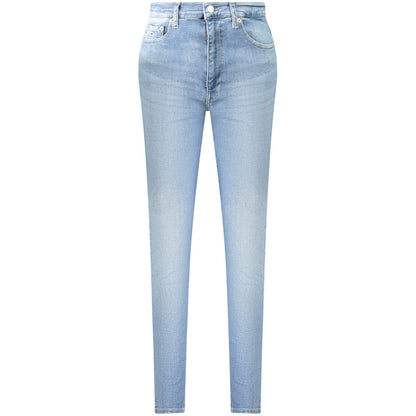 Tommy Hilfiger Blue Cotton Women Jeans with high skinny fit and washed effect, featuring the iconic Tommy Hilfiger logo.