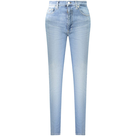 Tommy Hilfiger Blue Cotton Women Jeans with a washed effect, showcasing modern chic style and iconic brand logo, crafted for comfort.
