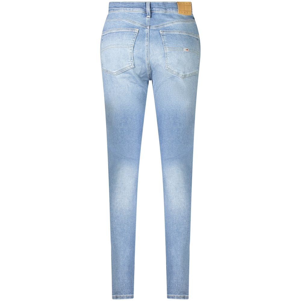 Tommy Hilfiger Blue Cotton Women Jeans viewed from the back, showcasing a contemporary washed effect and iconic logo.