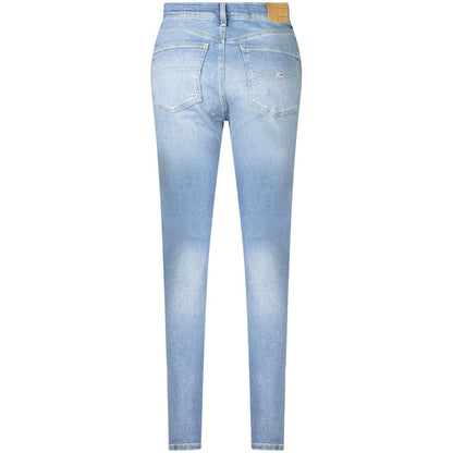 Tommy Hilfiger Blue Cotton Women Jeans viewed from the back, showcasing a contemporary washed effect and iconic logo.