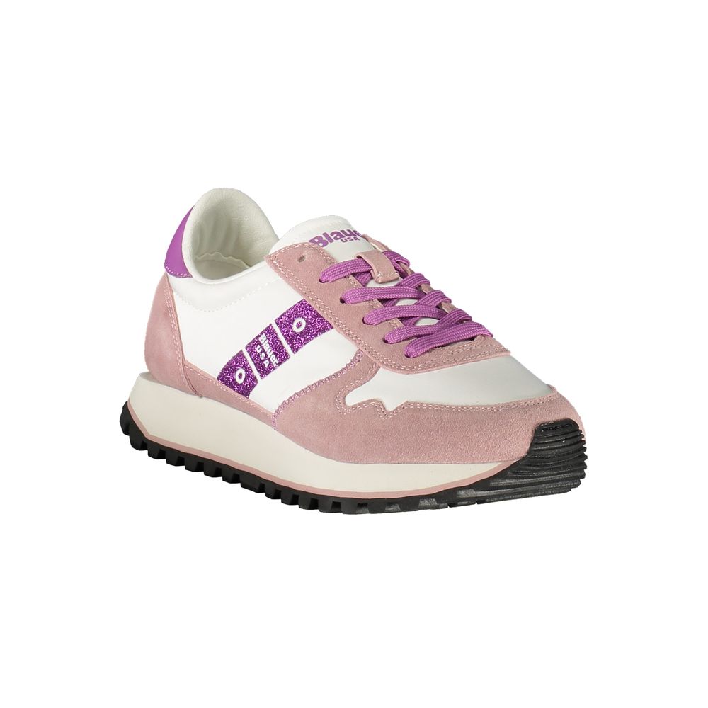 Blauer White Leather Women Sneaker with pink accents and logo, stylish street-ready design, durable and comfortable for everyday wear