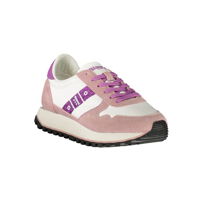 Blauer White Leather Women Sneaker with pink accents and logo, stylish street-ready design, durable and comfortable for everyday wear