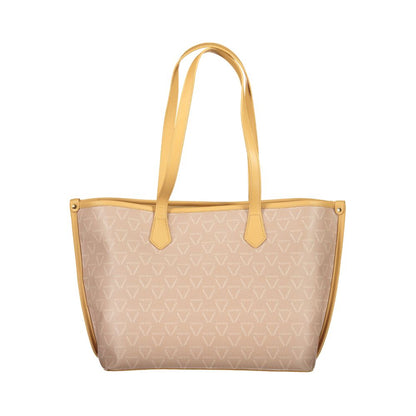 Alt Tag: Mario Valentino Beige Polyethylene Women Handbag with twin handles and spacious compartments, featuring the iconic Valentino logo.