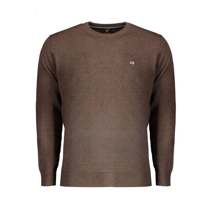 Norway 1963 Brown Wool Men Sweater with crew neck and subtle embroidery detail.