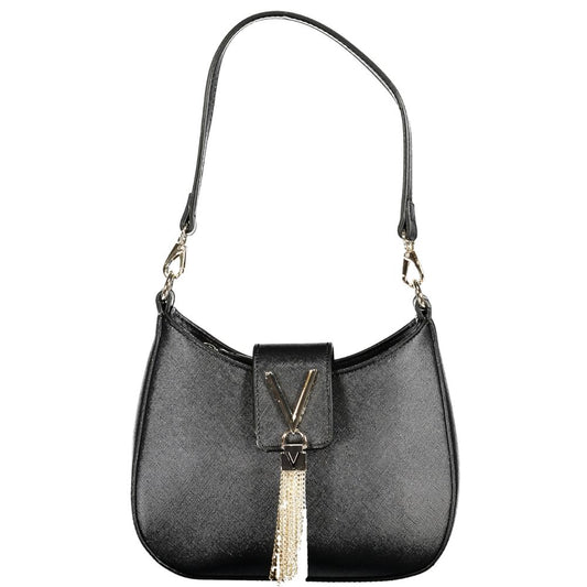 Mario Valentino Black Polyethylene Women Handbag with chain strap, featuring chic design and durable material with internal pockets.