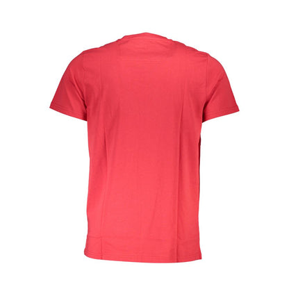 Back view of Cavalli Class Red Cotton Men T-Shirt showcasing its vibrant color and soft fabric.