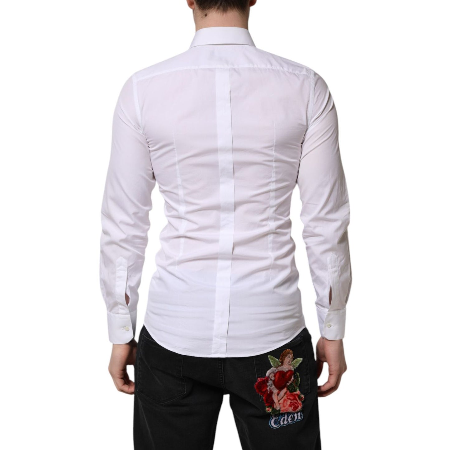 Dolce & Gabbana White GOLD Cotton Long Sleeve Men Formal Shirt