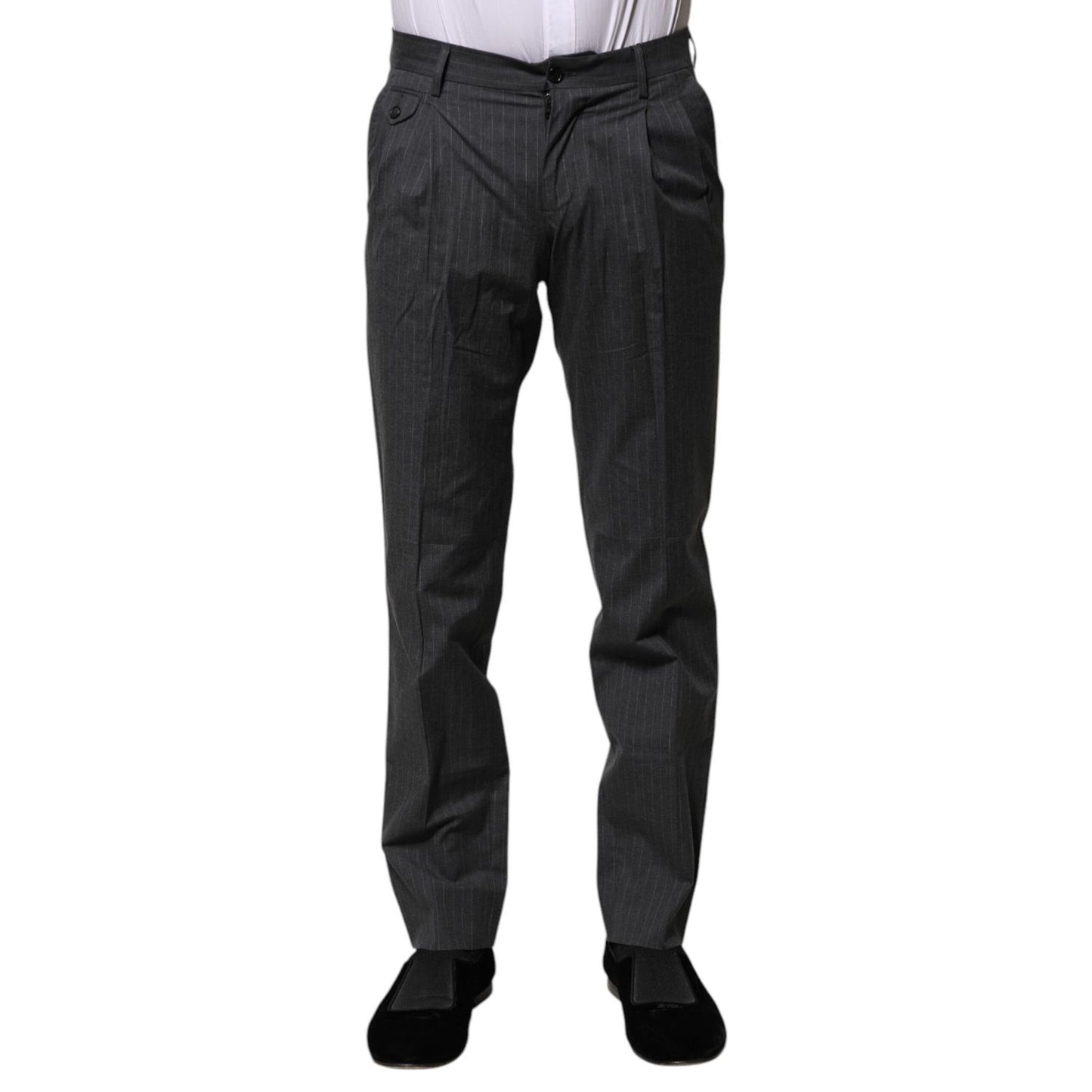 Dolce & Gabbana Gray Striped Cotton Formal Pants