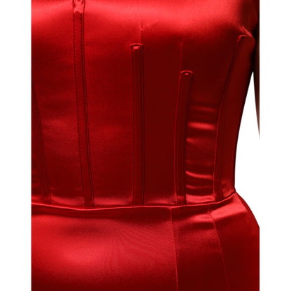 Dolce & Gabbana Red Acetate Sleeveless Sheath Midi Dress