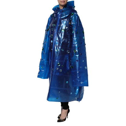Dolce & Gabbana Blue Crystal Hooded Raincoat Jacket
