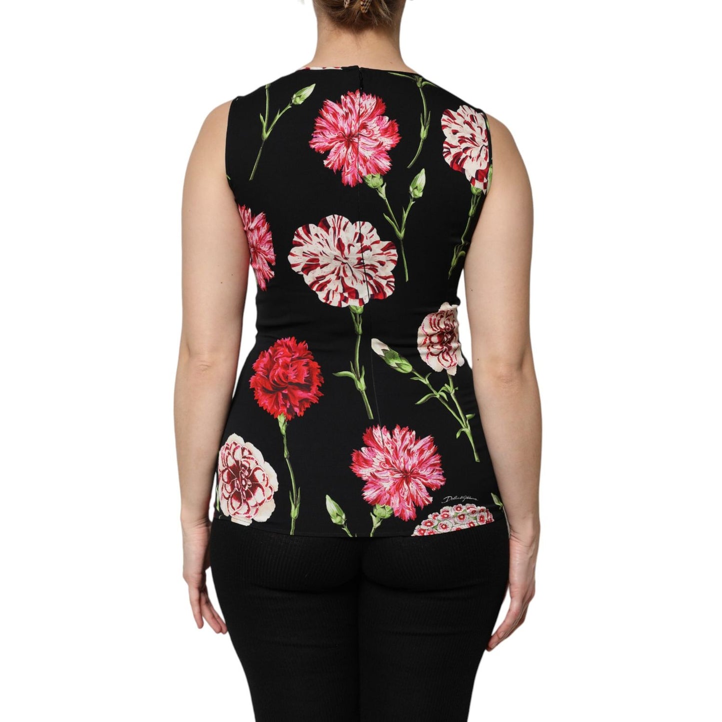 Dolce & Gabbana Black Floral Print Sleeveless Tank Blouse Top