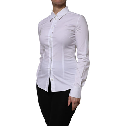 Dolce & Gabbana White Cotton Collared Long Sleeves Blouse Top