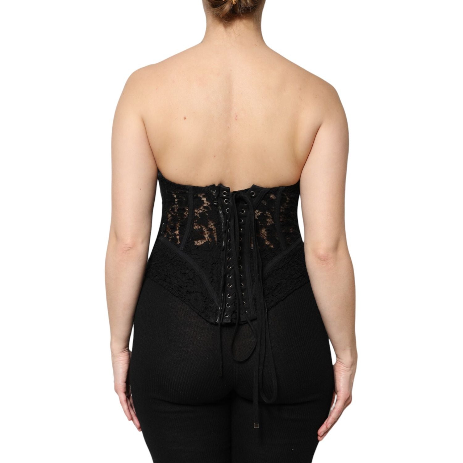 Dolce & Gabbana Black Cotton Floral Lace Corset Bustier Top