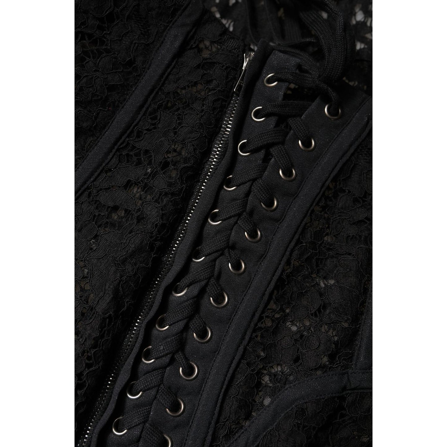 Dolce & Gabbana Black Cotton Floral Lace Corset Bustier Top