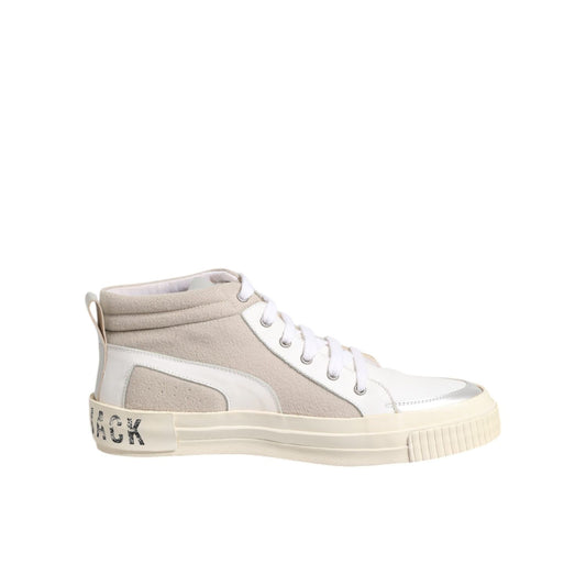 HIDE & JACK White Beige Lace Up Mid Top Casual Sneakers Shoes