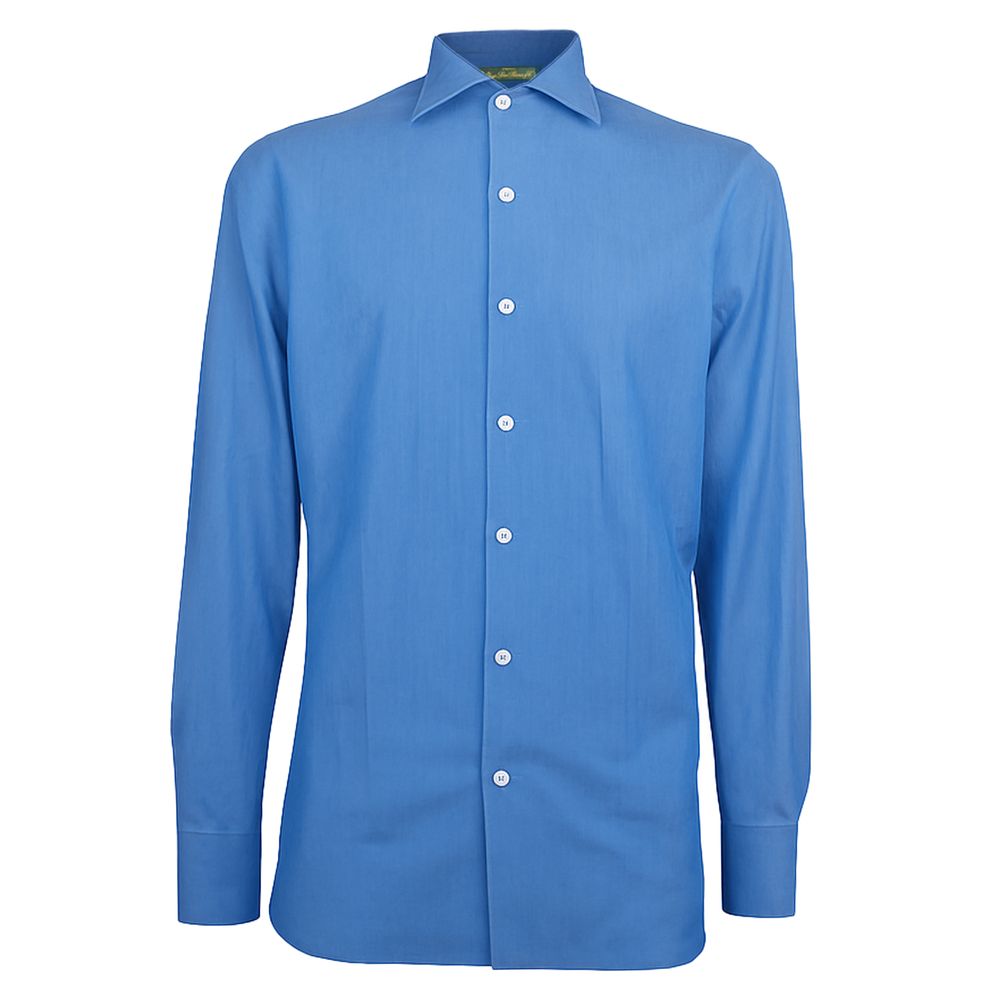 Made in Italy Blue Cotton Men's Shirt - Long sleeve Loro Piana shirt in rich blue hue, 100% cotton, classic button closure, Italian craftsmanship