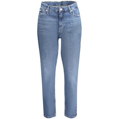 Calvin Klein Blue Cotton Women Jeans with vintage washed effect and five-pocket design, made with 20% recycled cotton.