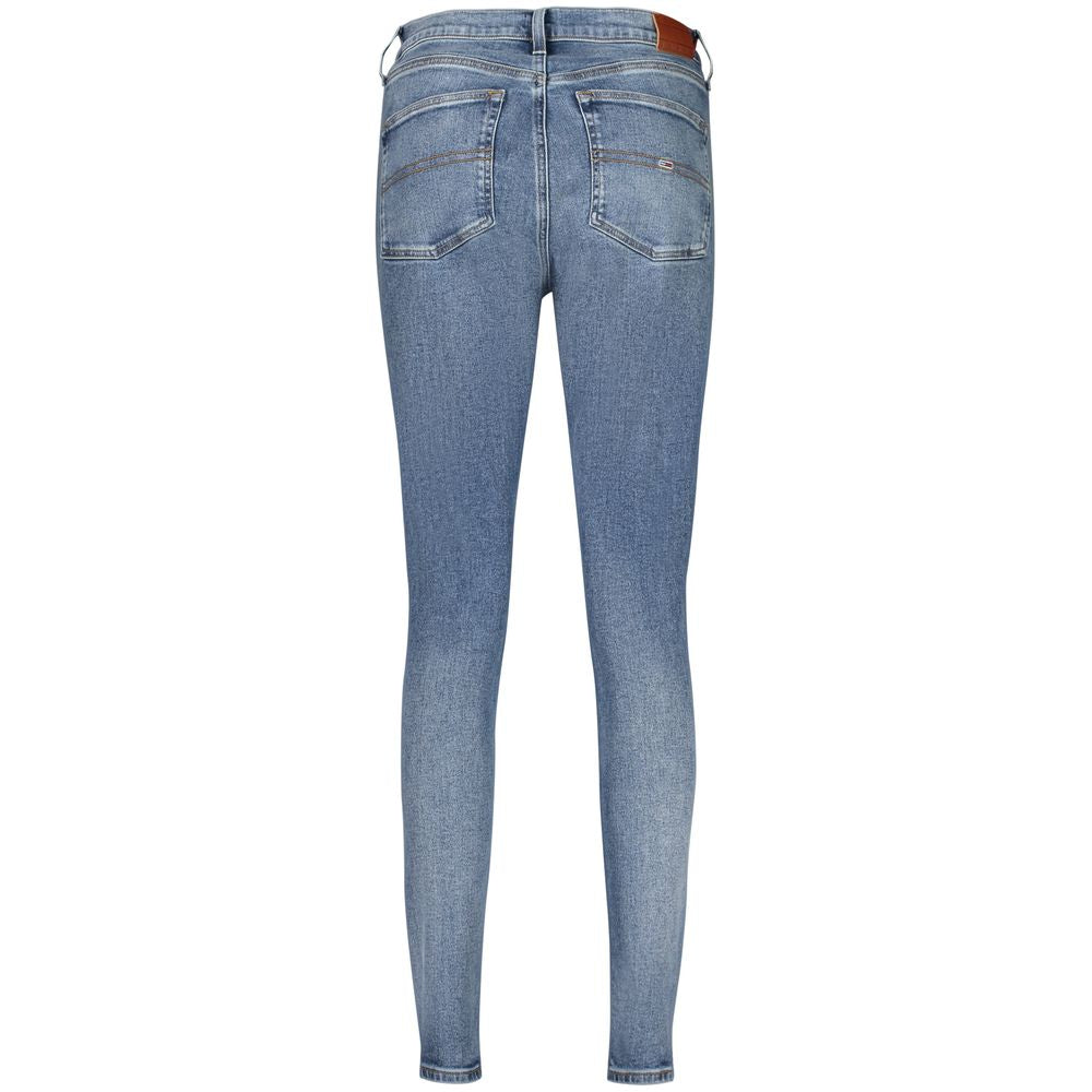 Tommy Hilfiger Blue Cotton Women's Skinny Jean with washed vintage effect and 5-pocket style, featuring signature logo and sustainable materials.
