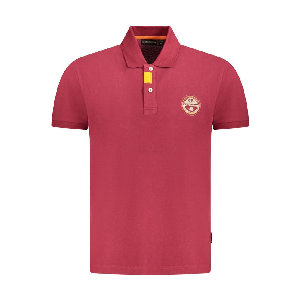 Napapijri Red Cotton Men Polo Shirt with bold contrast details and button placket, perfect for a casual, trendy look.