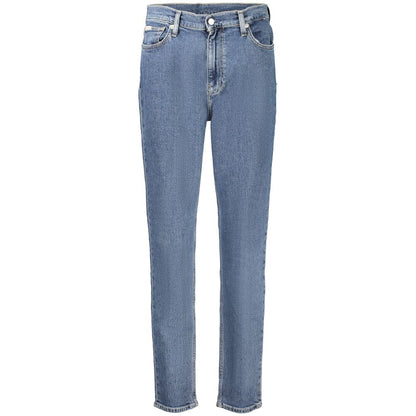 Calvin Klein Blue Cotton Women Jeans with sustainable design, five-pocket style, and iconic CK logo, made from recycled cotton blend.
