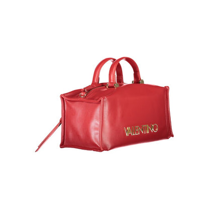 Mario Valentino Red Polyethylene Women Handbag with gold logo, elegant design, dual handles, and adjustable strap