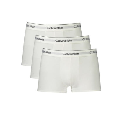 Calvin Klein White Cotton Men Boxer Short tri-pack with branded waistband, offering comfort and sustainable style.