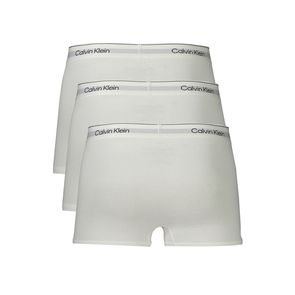 Calvin Klein White Cotton Men Boxer Short tri-pack with branded waistband and low waist design displayed in white color.