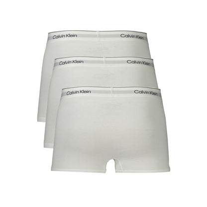 Calvin Klein White Cotton Men Boxer Short tri-pack with branded waistband and low waist design displayed in white color.